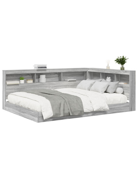 Letto con Libreria Grigio Sonoma 150x200 cm Legno ingegnerizzato