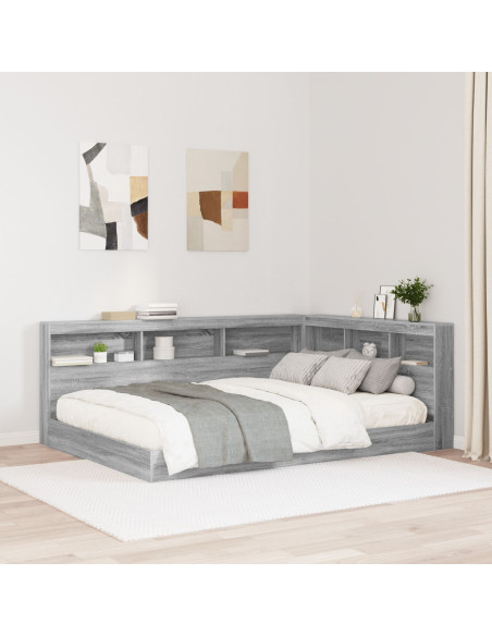 Letto con Libreria Grigio Sonoma 150x200 cm Legno ingegnerizzato