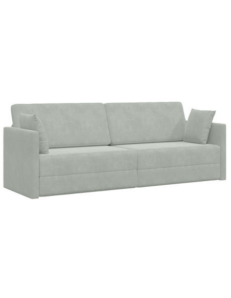 Divano Letto a Terra 2-in-1 Grigio Chiaro 213x144x60 cm Velluto