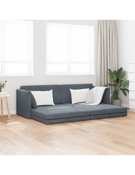 Divano Letto 2-in-1 Grigio Scuro 213x144x60 cm Velluto