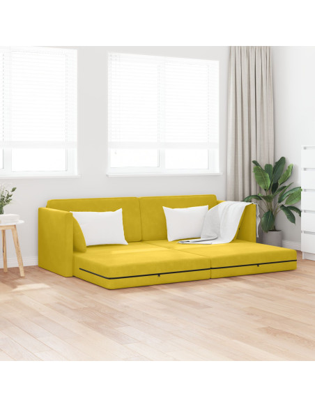 Divano Letto 2-in-1 Giallo 213x144x60 cm in Velluto