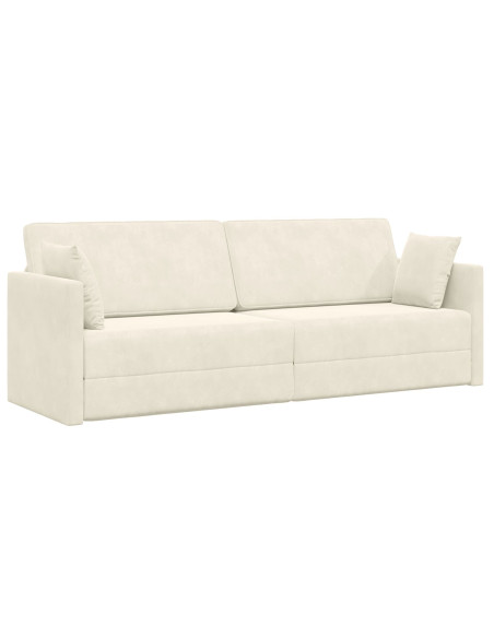 Divano Letto a Pavimento 2-in-1 Panna 213x144x60 cm Velour