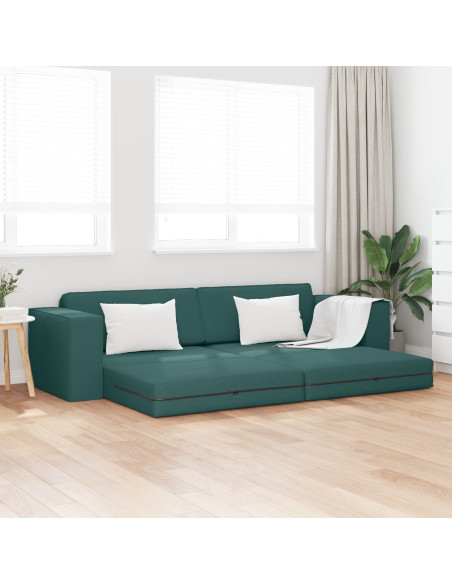 Divano Letto Pavimento 2-in-1 Verde Scuro 245x150x60.5 cm Tessuto