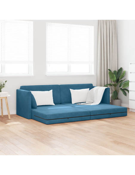 Divano Letto 2-in-1 Blu 213x144x60 cm Velluto
