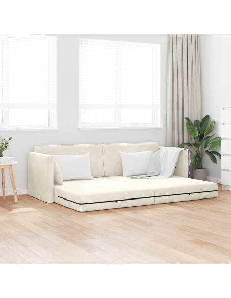 Divano Letto a Pavimento 2-in-1 Panna 213x144x60 cm Velour