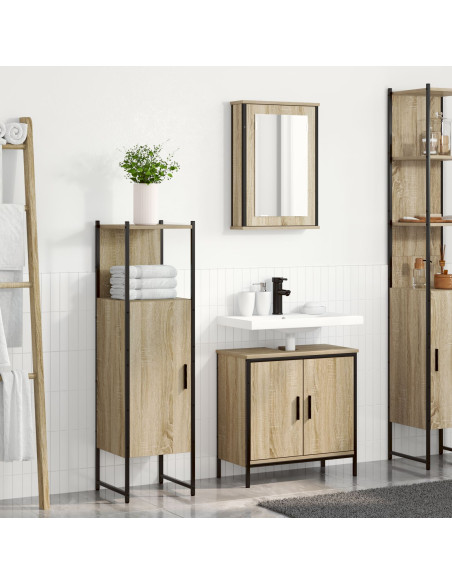 Set Mobili Bagno 3 Pezzi Rovere Legno Ingegnerizzato