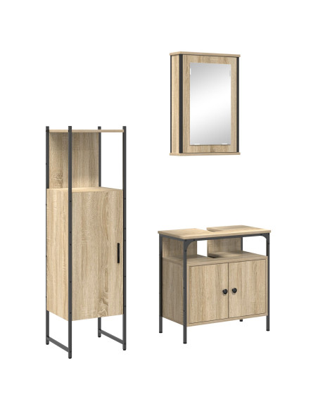 Set di Mobili da Bagno  da 3 pezzi in Rovere Sonoma Legno Ingegnerizzato