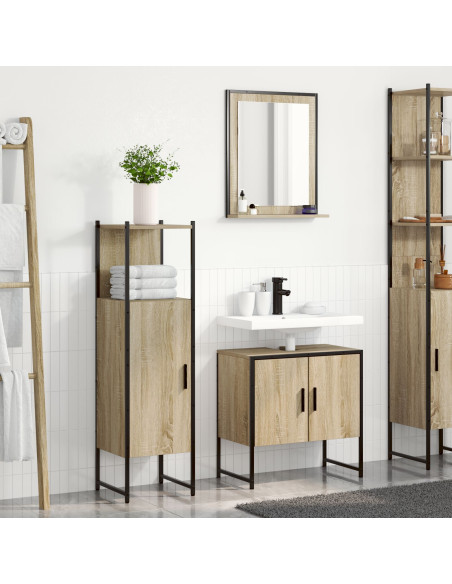 Set di Mobili per Bagno 3 Pezzi in Legno Ingegnerizzato Sonoma Oak, Specchio da Bagno  con Mensola Sonoma Oak 50x12x60 cm Legno 