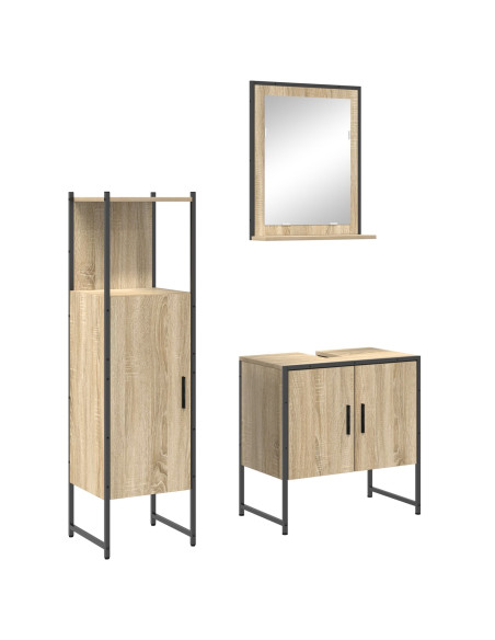 Set di Mobili per Bagno 3 Pezzi in Legno Ingegnerizzato Sonoma Oak, Specchio da Bagno  con Mensola Sonoma Oak 50x12x60 cm Legno 