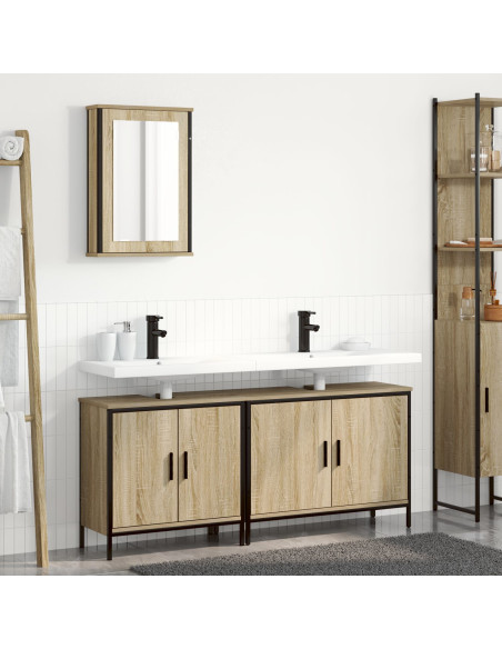 Set di Mobili per Bagno in 3 Pezzi  Rovere in Legno Ingegnerizzato