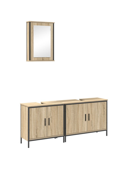 Set di Mobili per Bagno in 3 Pezzi  Rovere in Legno Ingegnerizzato
