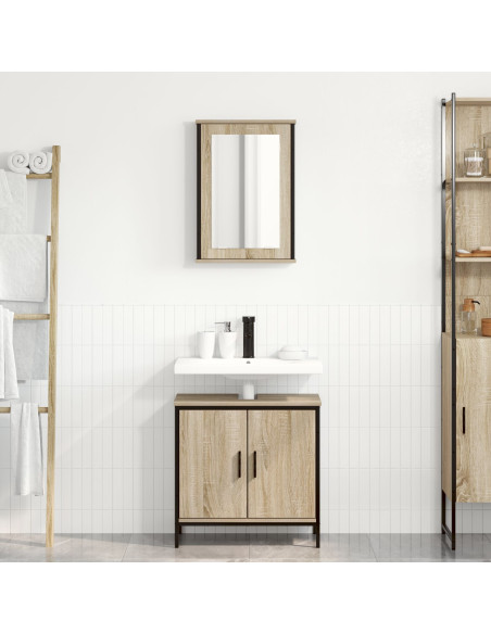 Set di mobili per bagno 2 pezzi in quercia ingegnerizzata