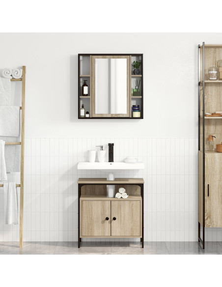 Set Armadietti Bagno 2 Pezzi Rovere Legno Ingegnerizzato