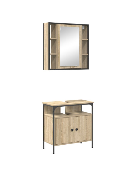 Set Armadietti Bagno 2 Pezzi Rovere Legno Ingegnerizzato