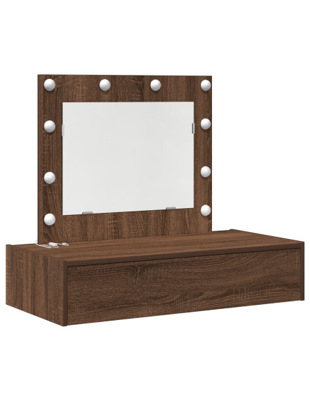 Tavolo da toeletta a parete  con luci LED Rovere marrone