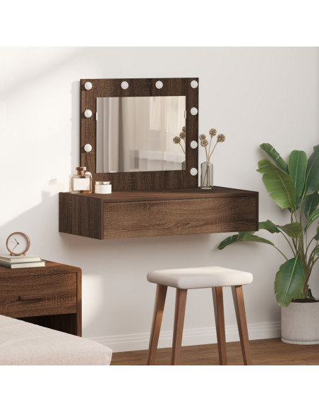 Tavolo da toeletta a parete  con luci LED Rovere marrone