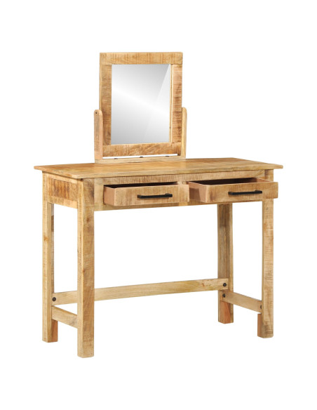 Toeletta  con Specchio Legno Massello Mango Grezzo