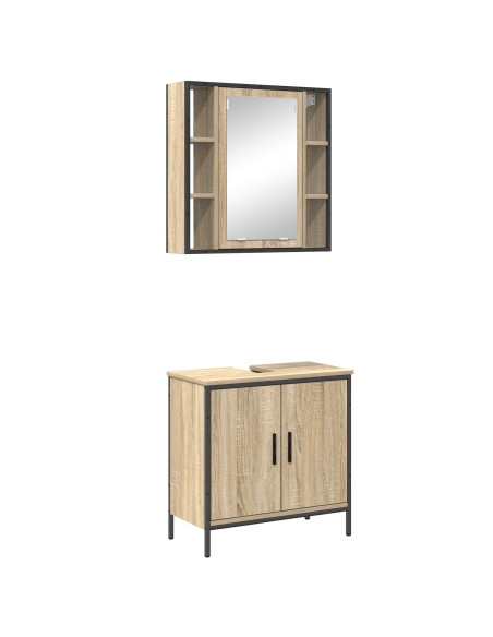 Set di Mobili da Bagno  2 Pezzi Rovere ingegnerizzato
