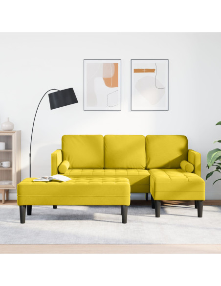 Divano Giardino con Panchina e Cuscini a Forma di L in Velluto Giallo,  Divano a Forma di L Giallo 173x131x67 cm in Velluto,  Pa