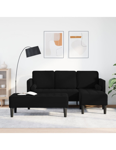 Divano da Giardino  con Panchina e Cuscini a Forma di L in Velluto Nero, Divano a 3 posti  con Chaise L profondità 160 cm in Ve