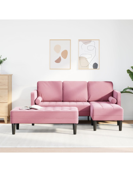 Divano da Giardino  con Panchina e Cuscini in Velluto Rosa a L, Divano 3 Posti  con Chaise L in Velluto Rosa Chiaro 160 cm, Panc