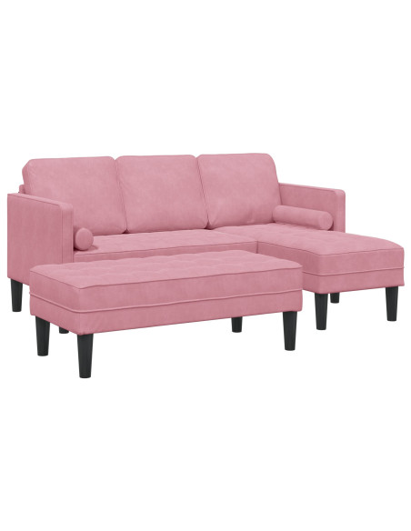 Divano da Giardino  con Panchina e Cuscini in Velluto Rosa a L, Divano 3 Posti  con Chaise L in Velluto Rosa Chiaro 160 cm, Panc