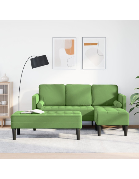 Divano da giardino  con panca e cuscini in velluto verde chiaro L, Divano a 3 posti  con chaise in velluto verde chiaro 160 cm, 