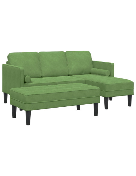 Divano da giardino  con panca e cuscini in velluto verde chiaro L, Divano a 3 posti  con chaise in velluto verde chiaro 160 cm, 