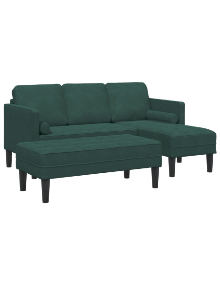 Divano da Giardino con Panchina e Cuscini L-Shaped Verde Scuro in Velluto,  Divano 3 Posti con Chaise L-Shaped Verde Scuro 160 c