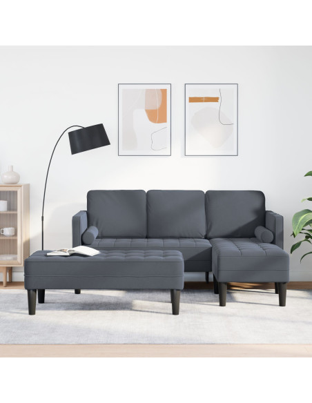 Divano Giardino  con Panchina e Cuscini in Velluto Grigio Scuro, Divano 3 posti  con Chaise in Velluto Grigio Scuro 160 cm, Panc