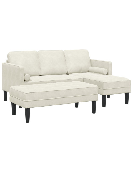 Divano da Giardino  con Panca e Cuscini in Velluto Crema, Divano ad Angolo  Crema 173x131x67 cm in Velluto, Panca  Crema 113 cm 