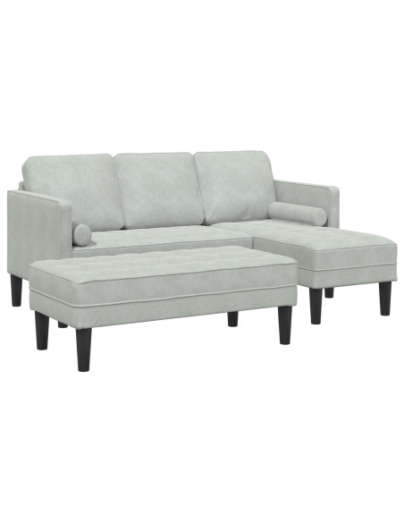 Divano da Giardino  con Panchina e Cuscini a Forma di L in Velluto Grigio Chiaro, Divano a 3 Posti  con Chaise a forma di L in V