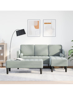 Set di divani con cuscino 2 pcs Grigio chiaro Poliestere