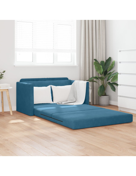 Divano da Pavimento Letto 2-in-1 Blu 124x204x61 cm Velluto