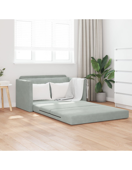 Divano Letto a Terra 2-in-1 Grigio Chiaro 124x204x61 cm Velvet