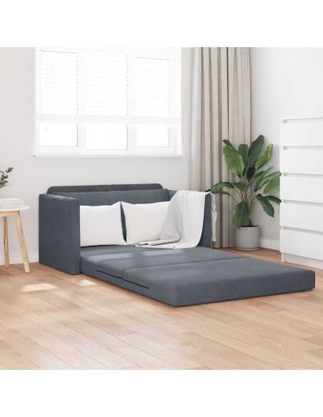 Divano Letto a Terra 2-in-1 Grigio Scuro 124x204x61 cm Velluto