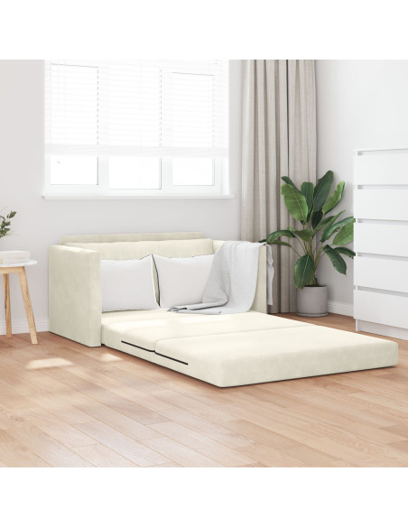 Divano Letto da Terra 2-in-1 Panna 124x204x61 cm Velluto