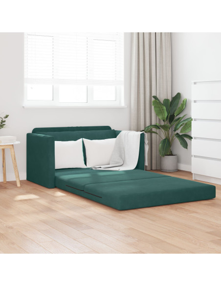 Divano Letto a Terra 2-in-1 Verde Scuro 124x204x61 cm Velluto