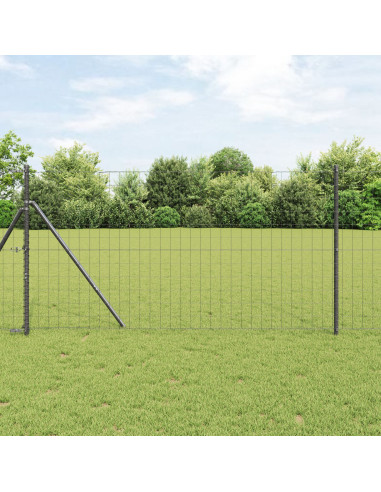 Recinzione con Posto Grigio 1,4 x 10 m Acciaio e PVC