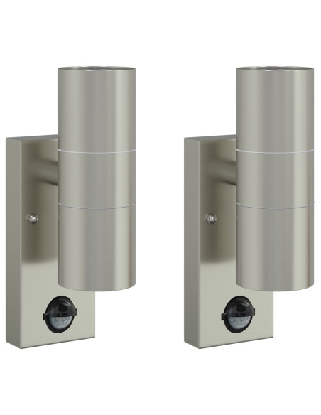 Lampade da Parete da Esterno  con Sensore 2 pcs Argento Acciaio Inossidabile IP44