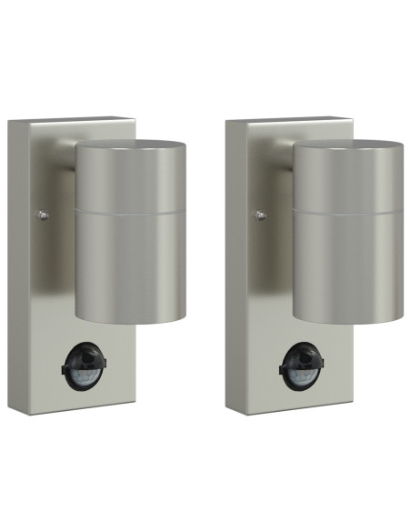 Lampade da parete esterne  con sensore 2 pezzi argento acciaio inox IP44