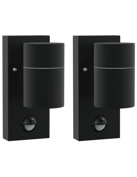 Lampade da parete esterne  con sensore 2 pz in acciaio inox nero IP44