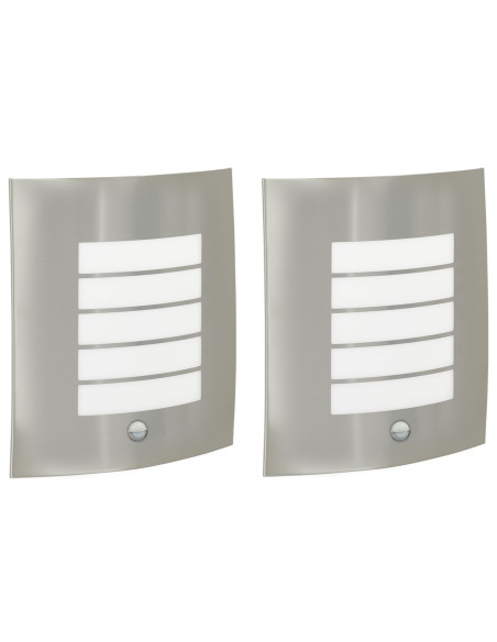 Lampade da parete esterne con sensore 2 pz Acciaio inox Argento IP44