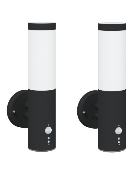 Lampada da Parete da Esterno  con Sensore 2 pz Nera Acciaio Inossidabile IP44