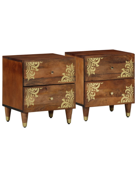 Comodini 2 pz 40x33,5x46 cm Legno Massello di Mango