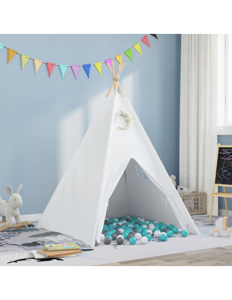 Tenda Teepee  con Borsa in Pesca & Palline Morbide Pelle Bianca