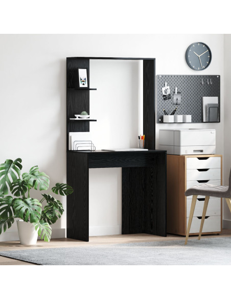 Scrivania nera in rovere Rovere nero Legno massello, MDF Compattta