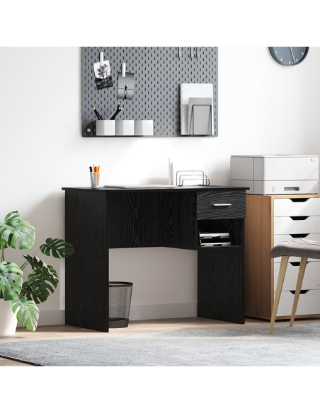 Scrivania  con Ripostiglio Rovere Nero 90x49.5x75 cm Legno ingegnerizzato