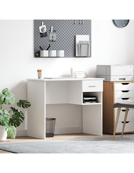 Scrivania  con spazio di archiviazione Bianca 90x49.5x75 cm Legno ingegnerizzato