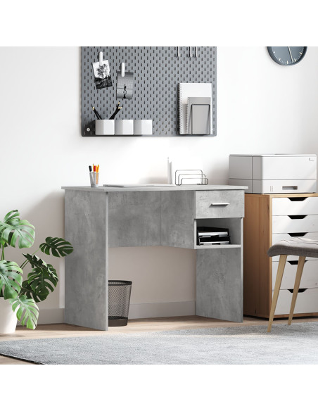 Scrivania  con Spazio di Archiviazione Grigio Cemento 90x49.5x75 cm Legno Compresso
